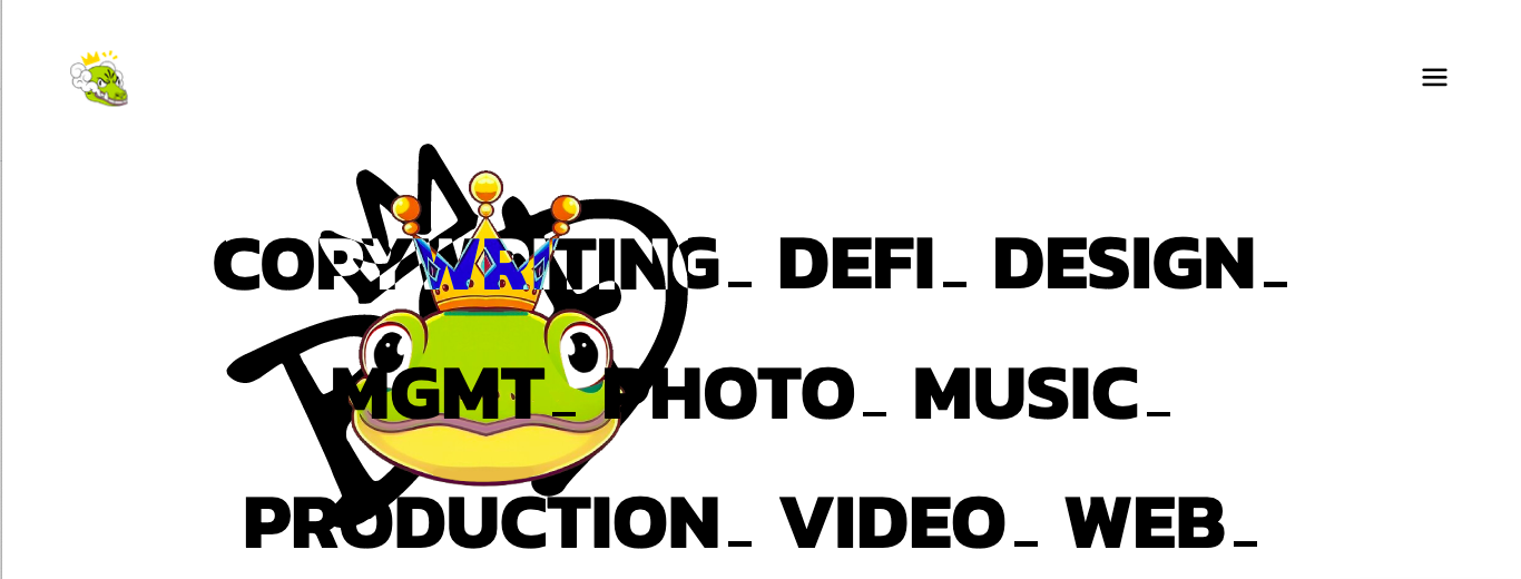 Cropped historical Bills frontend showing a crowned frog character over oversized category navigation